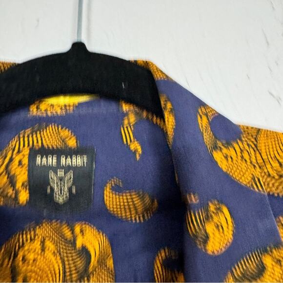 Rare Rabbit Blue Orange Paisley Wave Button Down Shirt Mens M Short Sleeve - Picture 5 of 12